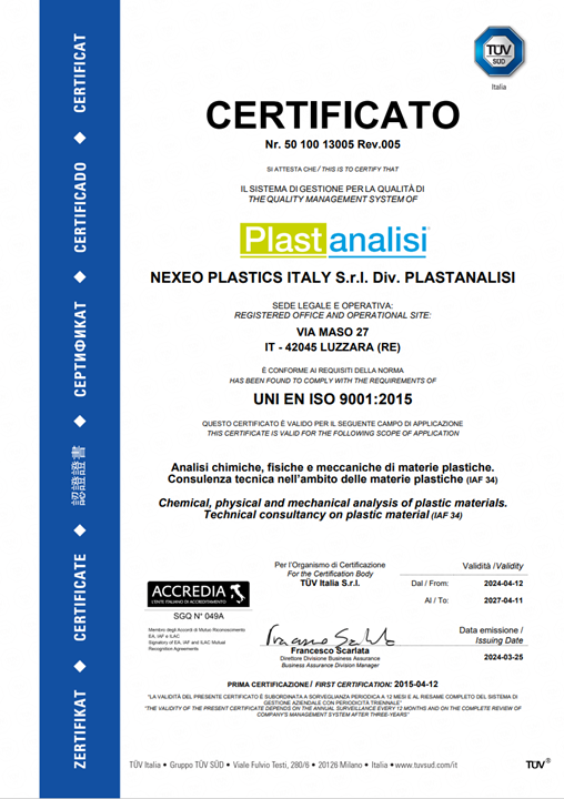 certificazione ISO 9001 Plastanalisi ITA