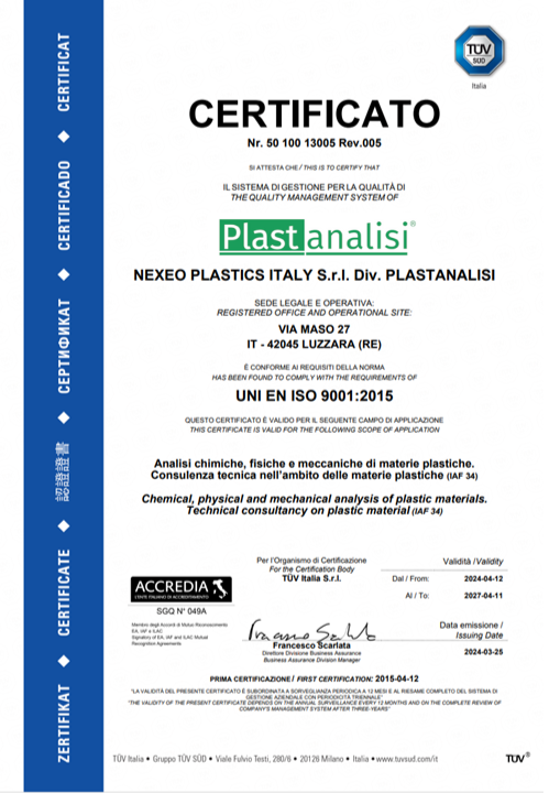 ISO 9001 certificate Plastanalisi ISO 9001 certificate Plastanalisi